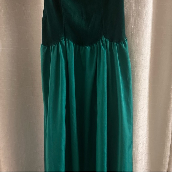 Vintage House of Bianchi Emerald Green Velvet & Taffeta Dress 80's Sweetheart - Picture 3 of 10